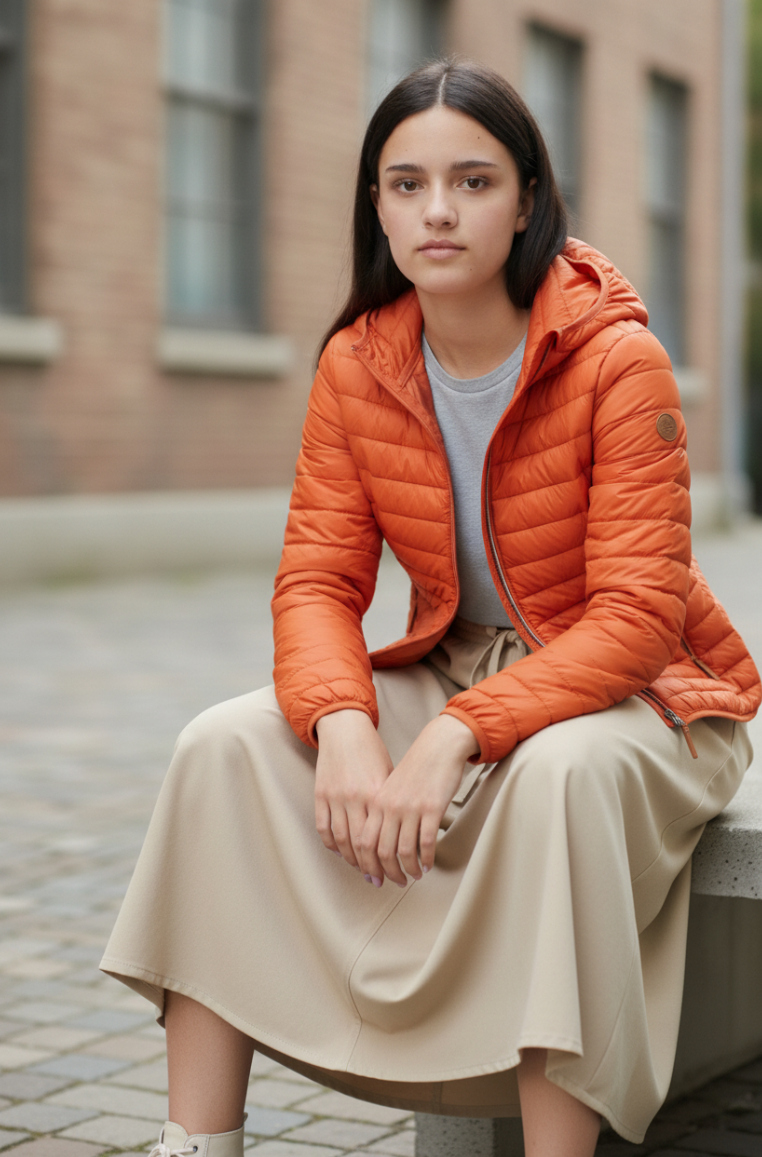Look 01: Steppjacke in Orange