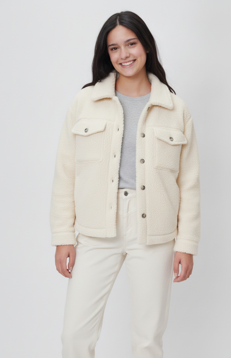 Look 03: Teddyjacke in Creme